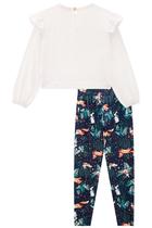 Conjunto Infantil Blusa em Cotton Rustico e Calça Jogger em Malha Estampada Floresta Flora - By Infanti