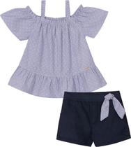 Conjunto Infantil Blusa em Tricoline e Shorts em Bengaline Jeans Nini & Bambini Azul