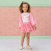 Conjunto Infantil Blusa Manga Longa/Saia Rosa Mon Sucré