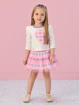 Conjunto Infantil Blusa Manga Longa/Saia Xadrez Mon Sucré