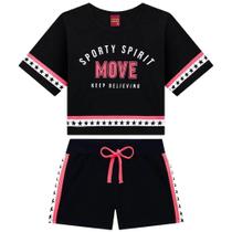 Conjunto Infantil Blusa Meia Malha Crooped E Short Em Moletom Conjunto Esportivo Preto Kyly Conjunto Infantil Blusa Meia Malha Crooped E Short Em Moletom Conjunto Esportivo Preto Kyly