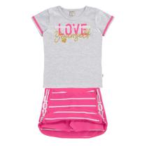 Conjunto Infantil Blusa Meia Malha e Saia Shorts Cottom Listrado Conjunto Infantil Blusa Meia Malha e Saia Shorts Cottom Listrado