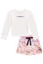 Conjunto Infantil Blusa ML em Malha Wave e Shorts Saia em Molecotton Estampa de Ursinhos Fofos Princess By Infanti