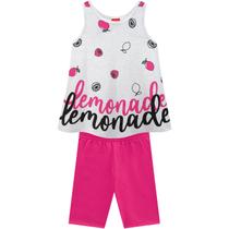 Conjunto Infantil Blusa Regata Soltinha Lemonade Com Short Kyly Meninas Verão