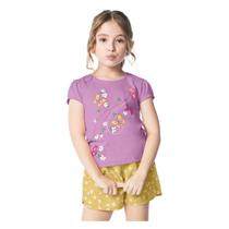 Conjunto Infantil Blusa Rovitex Flores + Short Curto Feminino