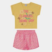 Conjunto Infantil Blusa Rovitex Flowers Bring Joy + Short Curto Feminino