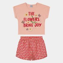 Conjunto Infantil Blusa Rovitex Flowers Bring Joy + Short Curto Feminino
