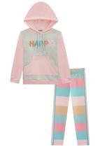 Conjunto Infantil Blusão Alongado em Moletom c/Capuz Happy e Legging Color em Molecotton Conjunto Infantil Blusão Alongado em Moletom c/Capuz Happy e Legging Color em Molecotton