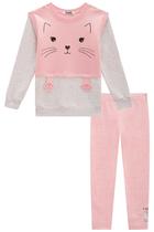 Conjunto Infantil Blusão Alongado em Moletom Peluciado Gatinho Strass Patinhas Interativas e Legging em Termoskin - Kuki Conjunto Infantil Blusão Alongado em Moletom Peluciado Gatinho Strass Patinhas Interativas e Legging em Termoskin - Kuki