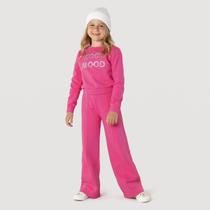 Conjunto Infantil Blusão Cropped Calça Wide Leg Menina Rosa