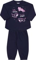 Conjunto Infantil blusão e calça em moletom Jaca Lelé tigrinhas marinho