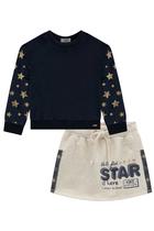 Conjunto Infantil Blusão em Pelo Manga Estrelas e Shorts-saia em Moletom Linho Star - kukie Conjunto Infantil Blusão em Pelo Manga Estrelas e Shorts-saia em Moletom Linho Star - kukie