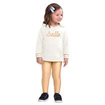 Conjunto Infantil Blusão Moletom Peluciado Belle e Calça Metalizada Dourada Milon