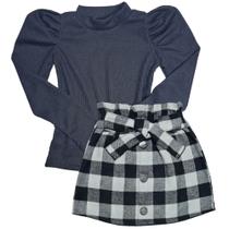 Conjunto Infantil Blusinha Saia Xadrez Moda Menina Outono Inverno São João Festa Junina