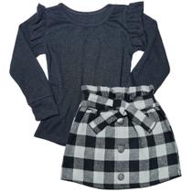 Conjunto Infantil Blusinha Saia Xadrez Moda Menina Outono Inverno São João Festa Junina