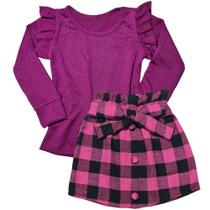 Conjunto Infantil Blusinha Saia Xadrez Moda Menina Outono Inverno São João Festa Junina