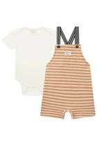 Conjunto Infantil Body Em Suedine E Jardineira Em Moletom Listrado Fio Tinto Lucboo