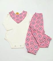 Conjunto Infantil Body Manga Longa Calça e Bandana para bebe - Tamanho G (7 A 11 meses)