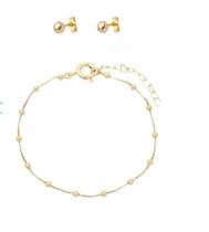 Conjunto Infantil Bolinhas Brinco E Pulseira Banhado Ouro Conjunto Infantil Bolinhas Brinco E Pulseira Banhado Ouro