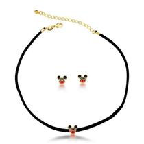 Conjunto infantil brinco e chocker camurça mickey Conjunto infantil brinco e chocker camurça mickey