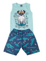 Conjunto infantil cachorro skatista regata + bermuda