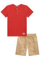 Conjunto Infantil Camisa Camiseta em Meia Malha e Bermuda Em Sarja Pita Algodão LucBoo