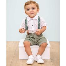 Conjunto infantil camisa com bermuda e suspensórios masculino paraiso ref: 12380 p/g