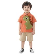 Conjunto Infantil Camisa Dinossauro e Bermuda Bege Menino -