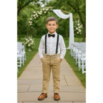 Conjunto Infantil Camisa Manga Longa Calça Suspensório Gravata