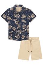 Conjunto Infantil Camisa Meia Malha Camiseta Básica Com Bermuda Em Sarja Pita Lucboo