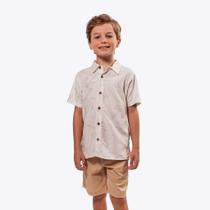 Conjunto Infantil Camisa Off White Estampada de Coqueiro e Bermuda Sarja Bege Vigat 3962