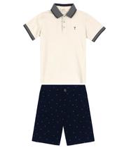 Conjunto Infantil Camisa Polo E Bermuda Trick Nick Bege