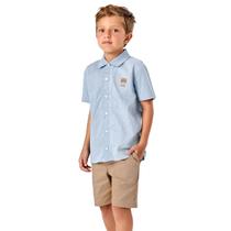 Conjunto Infantil Camisa Popeline Listrada Azu Bermuda Sarja