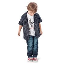 Conjunto Infantil Camisa Preta, Camiseta Branca Caveira e Calça Jeans Black