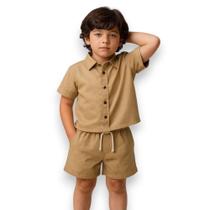 Conjunto Infantil Camisa Shorts Mauricinho Bege Areia Roupa Social 6 8 anos Menino Kids - Portal Pre Conjunto Infantil Camisa Shorts Mauricinho Bege Areia Roupa Social 6 8 anos Menino Kids - Portal Pre