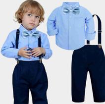 Conjunto infantil camisa social azul calça menino casamento pajem
