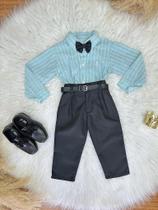 Conjunto Infantil Camisa Verde e Calça Preta com Cinto e Gravatinha Borboleta