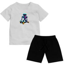 Conjunto Infantil Camiseta Algodão Com Bermuda Moletom Robô Camisa Conjunto Infantil Camiseta Algodão Com Bermuda Moletom Robô Camisa