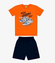 Conjunto Infantil Camiseta Com Bermuda Rovi Kids Laranja