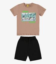 Conjunto Infantil Camiseta Com Bermuda Rovi Kids Marrom