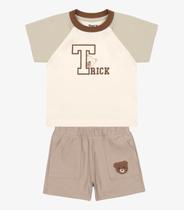 Conjunto Infantil Camiseta Com Bermuda Trick Nick Bege