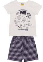 Conjunto Infantil Camiseta e Bermuda JACA-LELÉ Fundo do Mar Offwhite e Azul