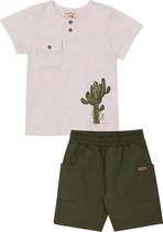 Conjunto Infantil Camiseta e Bermuda Nini&Bambini Cactos offwhite e verde
