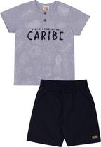 Conjunto Infantil Camiseta e Bermuda Nini&Bambini Caribe Marinho e Mescla