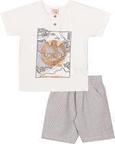Conjunto Infantil Camiseta e Bermuda Nini&Bambini Mapa Offwhite e Cinza