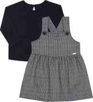 Conjunto Infantil Camiseta e Salopete Nini &amp Bambini Jacquard alfaiataria Preto