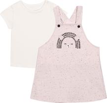 Conjunto Infantil Camiseta e Salopete Nini & Bambini Porco Espinho Rosa e Offwhite