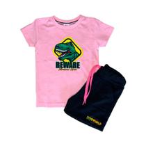 Conjunto Infantil Camiseta e Short Dino Beware Confortável Macio