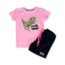 Conjunto Infantil Camiseta e Short Dino Roarr Confortável Macio