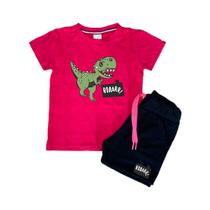 Conjunto Infantil Camiseta e Short Dino Roarr Confortável Macio
